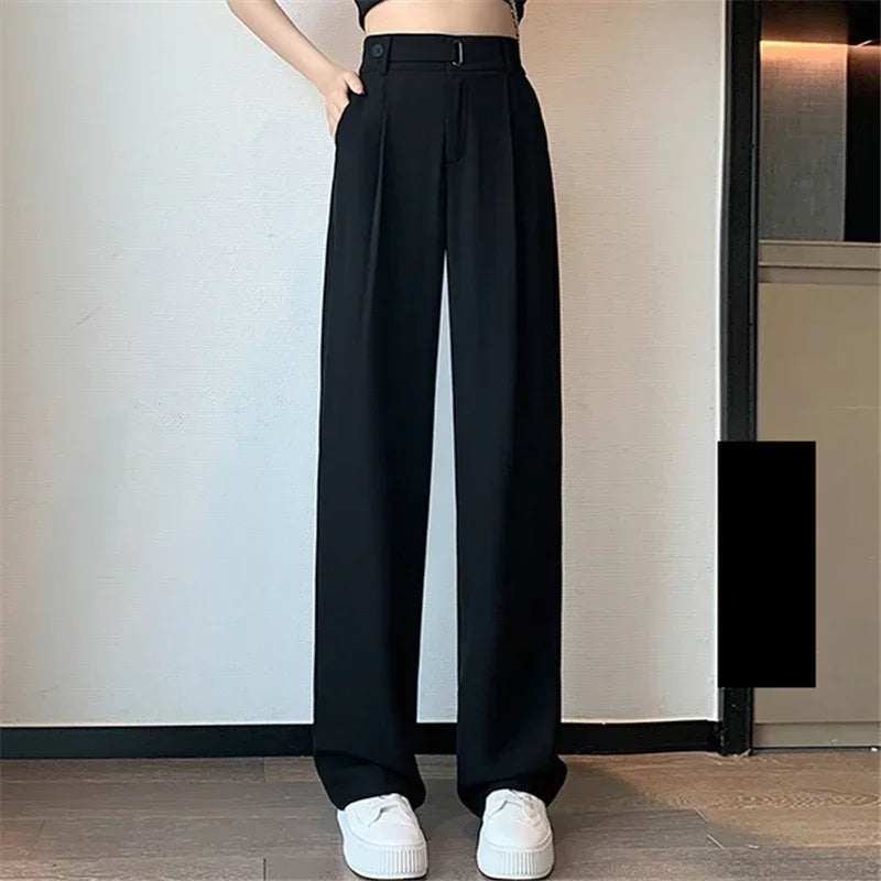 2024 Spring Summer Women's Pants Elegant High Waist Solid Color Office Lady Full Length Straight Casual Suit Pants for Women