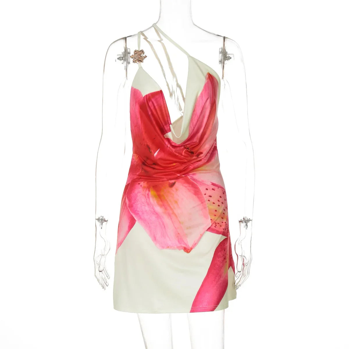 Een schouder bloemenprint strandvakantie Y2K mini-jurk outfits dames zomer backless mouwloze bodycon korte jurken vestido