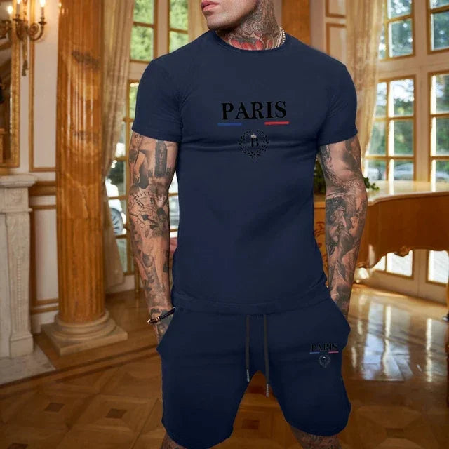 2024 Nieuwe Zomer Herenmode Korte Mouwen T-shirt + Split Shorts 2 Stuk Set Sportkleding Mode Jogging casual Mannen Set