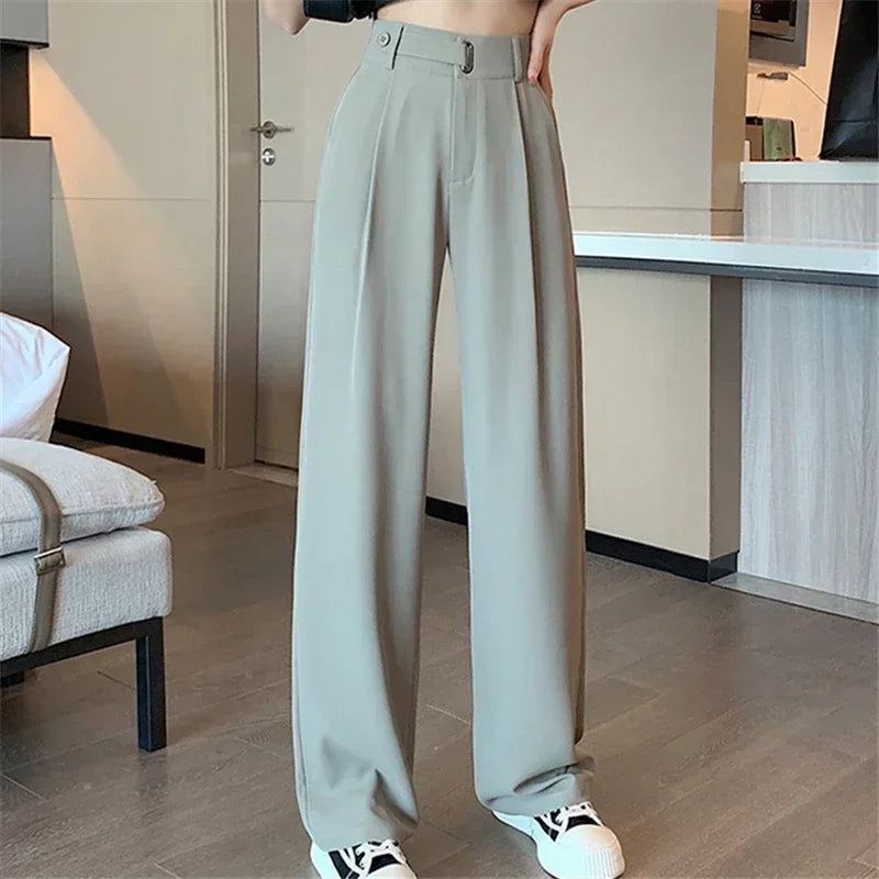 2024 Spring Summer Women's Pants Elegant High Waist Solid Color Office Lady Full Length Straight Casual Suit Pants for Women