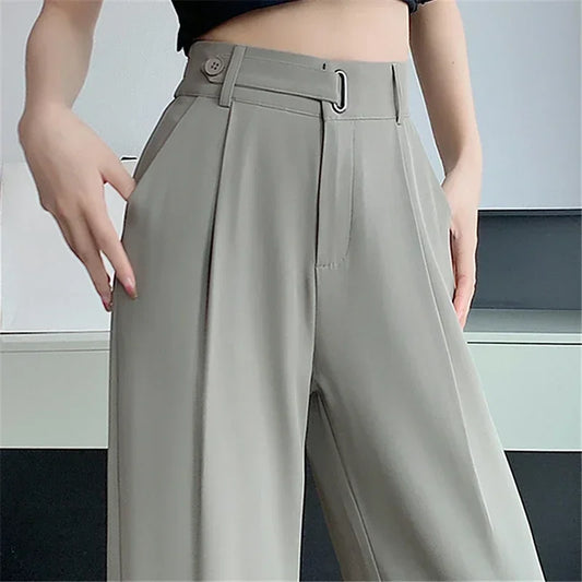 2024 Spring Summer Women's Pants Elegant High Waist Solid Color Office Lady Full Length Straight Casual Suit Pants for Women