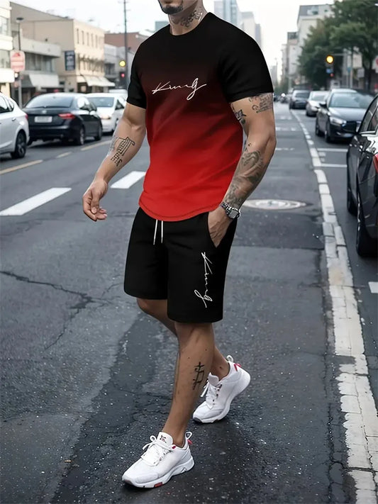 Nieuwe Heren Outfit Zomer Korte Mouwen T-Shirt Set 2 Stuk Sportkleding 3d Geprint Casual Shorts Sweatshirt Heren Trainingspak