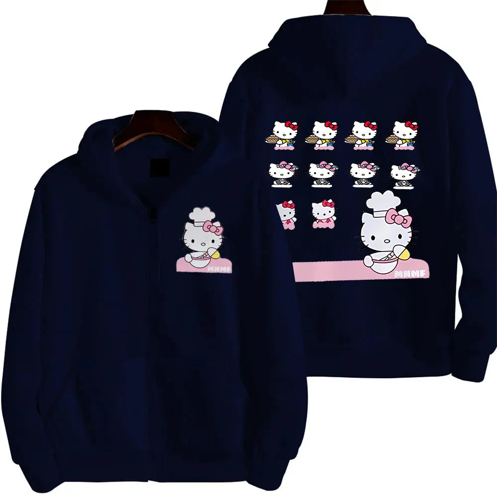 Sanrio Anime Leuke Gedrukt Hoodies Vrouwen Cartoon Hello Kitty Y2k Koreaanse Studenten Losse Sweatshirt Mode Zoete Vest Kleding