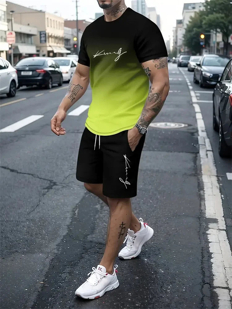 Nieuwe Heren Outfit Zomer Korte Mouwen T-Shirt Set 2 Stuk Sportkleding 3d Geprint Casual Shorts Sweatshirt Heren Trainingspak