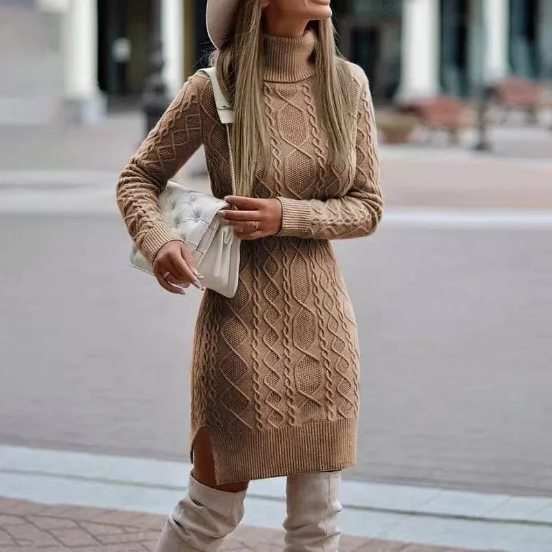 2024 Herfst Winter Nieuwe Vrouwen Gebreide Wrap Hippe Rok Hoge Hals Warm En Verdikte Elegante Gebreide Trui Lange mouw Jurk