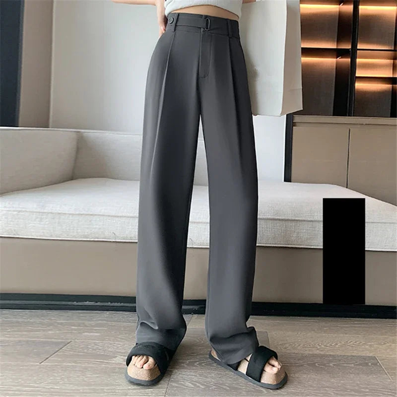 2024 Spring Summer Women's Pants Elegant High Waist Solid Color Office Lady Full Length Straight Casual Suit Pants for Women
