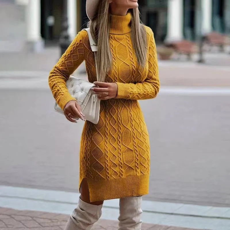 2024 Herfst Winter Nieuwe Vrouwen Gebreide Wrap Hippe Rok Hoge Hals Warm En Verdikte Elegante Gebreide Trui Lange mouw Jurk