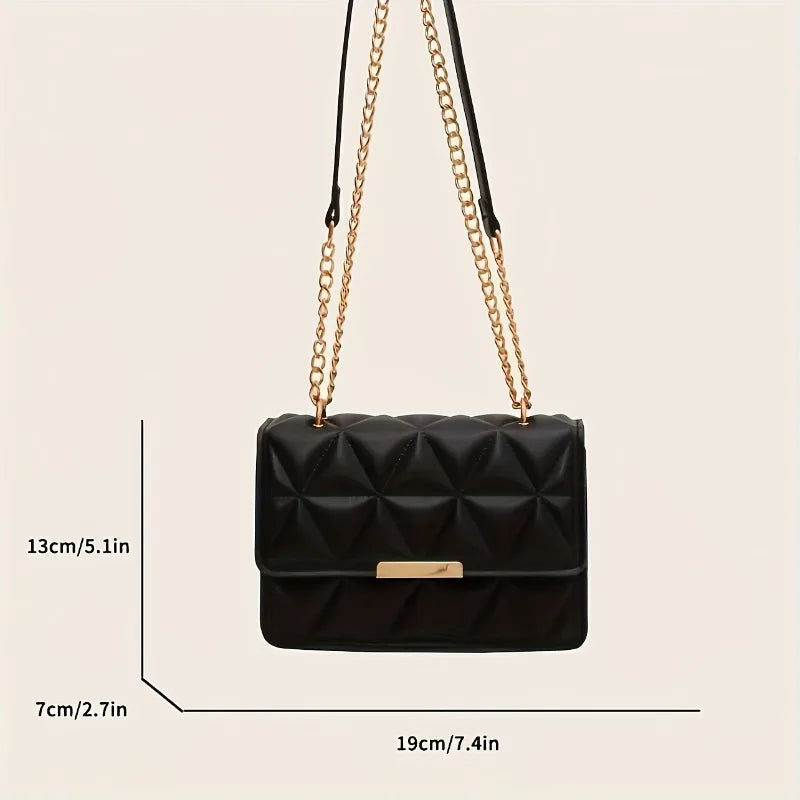 Damesschoudertas met modeketen, chique kleine vierkante tas voor dames, luxe gewatteerde handtas voor dagelijks reizen, winkelen, feesten.