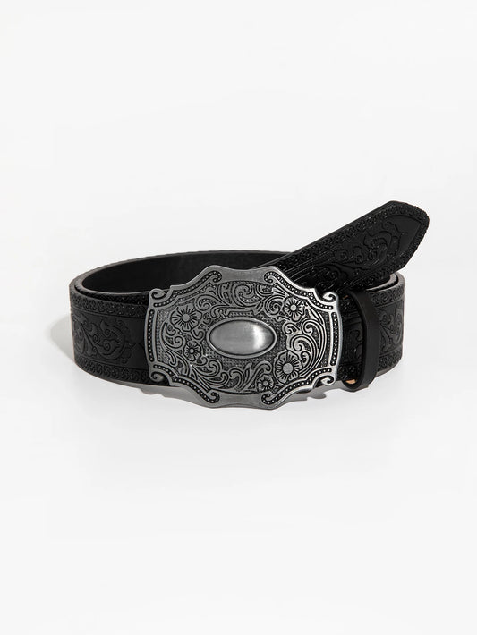 1pc men's vintage casual flower engraved metal buckle flower dragon embossed jeans accessories belt suitable for daily