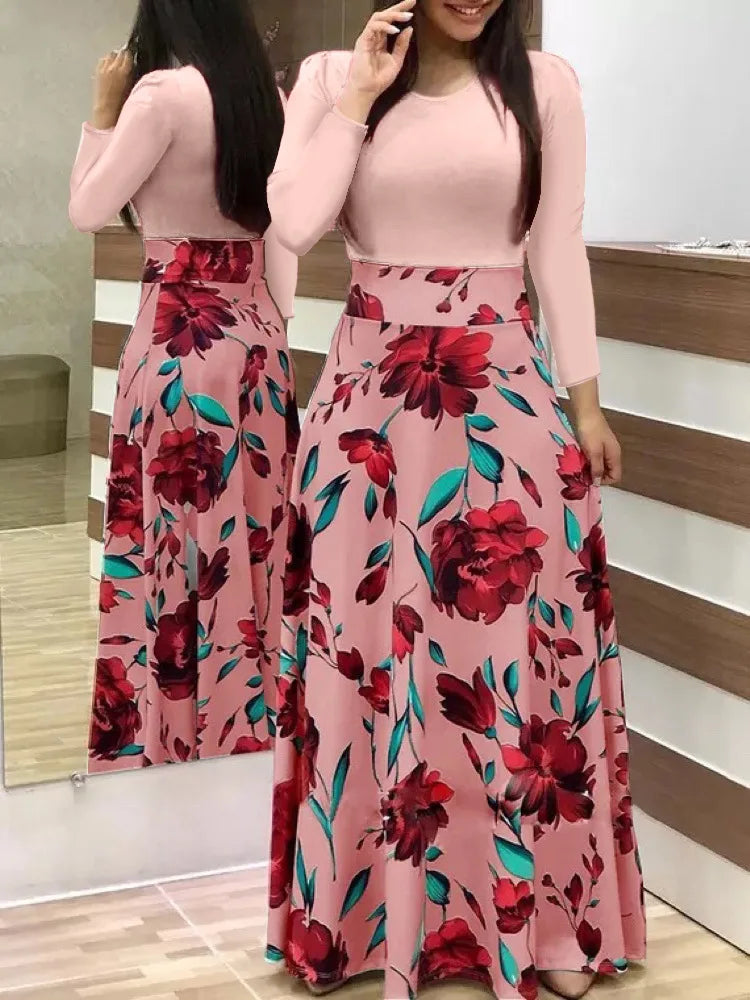 2024 Europese en Amerikaanse stijl bloemenprint, bijpassende jurk met korte mouwen voor grote swingrok voor dames