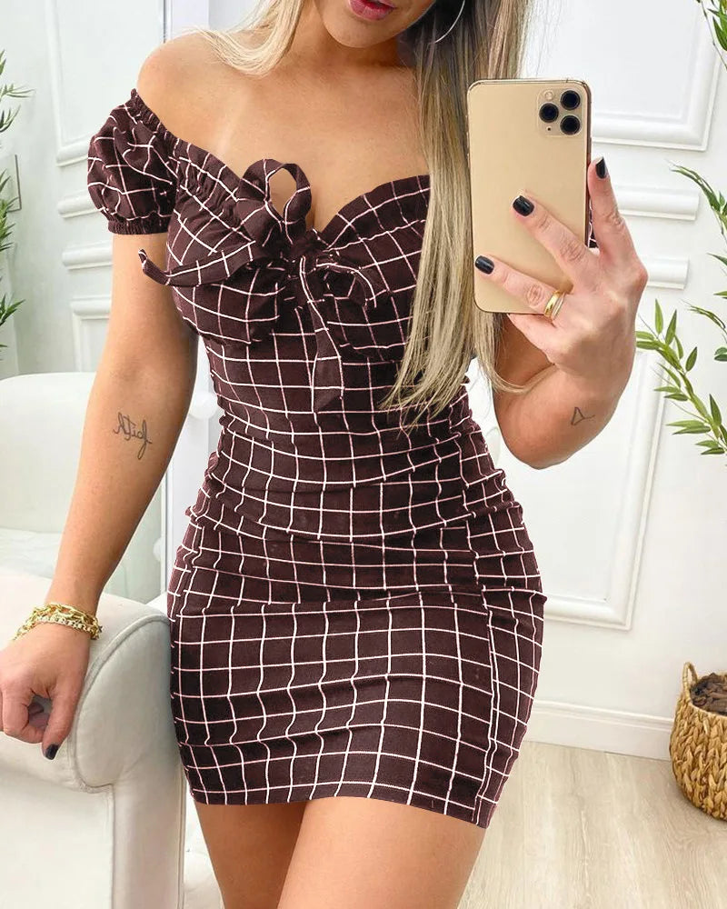 Zomerjurk sexy pakket billen korte rok van grensoverschrijdende jurk met rasterprint