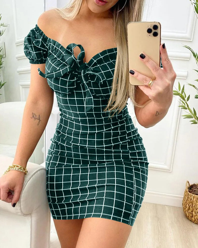 Zomerjurk sexy pakket billen korte rok van grensoverschrijdende jurk met rasterprint