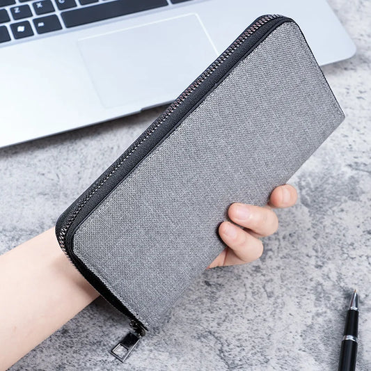 Nieuwe herenportemonnee met lange ritssluiting, grote capaciteit, zakelijke canvas clutch portemonnee met meerdere kaarten.