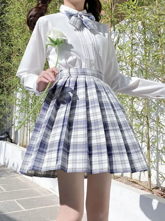 ZOKI Plaid Women Pleated Skirt Bow Knot Summer High Waist Preppy Girls Dance Mini Skirt Cute A Line Harajuku Sexy Japan Faldas