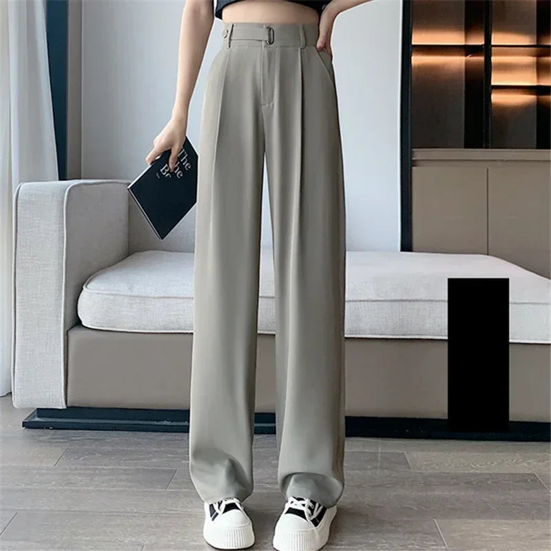 2024 Spring Summer Women's Pants Elegant High Waist Solid Color Office Lady Full Length Straight Casual Suit Pants for Women