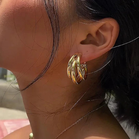 Stainless Steel Smooth Metal Chunky Hoop Earrings for Women Fashion Round Circle Hoops Statement Earrings Trendy Jewelry