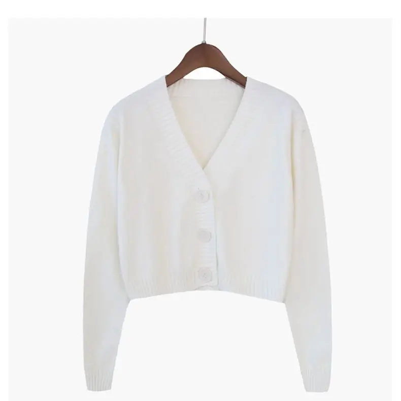 Knitted Cropped Cardigan Women Korean Short Sweater Long sleeve Crop Top V neck Fashion Y2k Clothes Green Blue