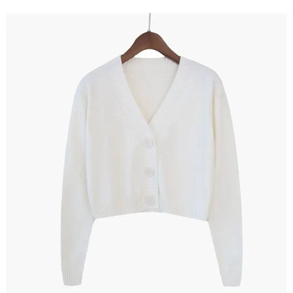 Knitted Cropped Cardigan Women Korean Short Sweater Long sleeve Crop Top V neck Fashion Y2k Clothes Green Blue