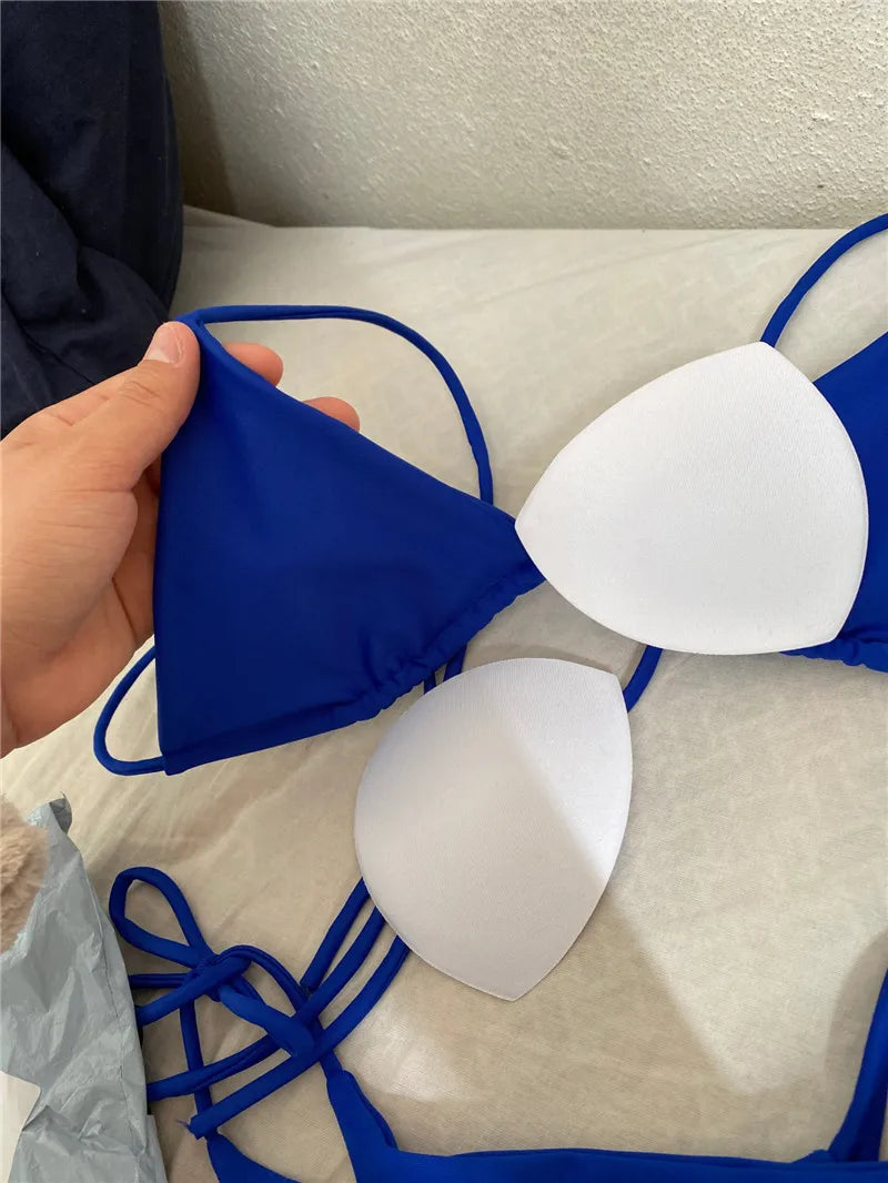 Sexy Vrouwen Bikini 2025, Nieuwe Push-Up Bh Bikini Set Badpak Voor Vrouwen Effen Zwart Rood Blauw Beachwear Dames Borst Pad Badmode