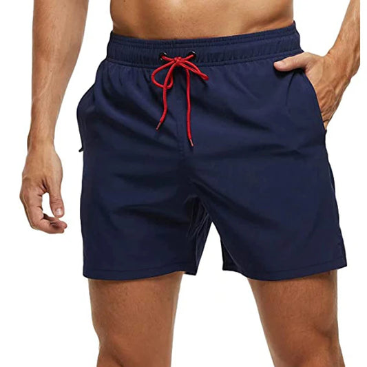 Men's Swim Trunks Quick Dry Beach Shorts, Elastic Closure Swimming Shorts with Zipper Pockets and Mesh Lining
