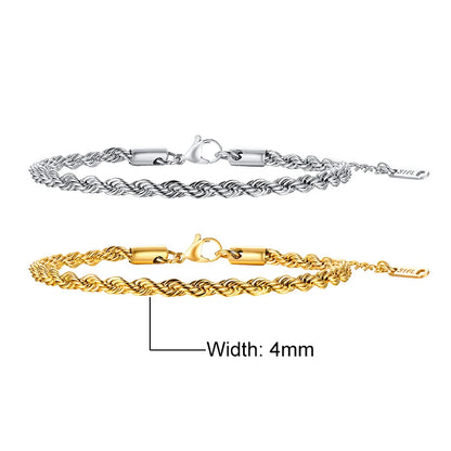 Vnox Unisex Rope Chain Bracelets for Men Women, Stainless Steel Twisted Links Chain Bracelet,Simple Classic Jewelry Gift for Him