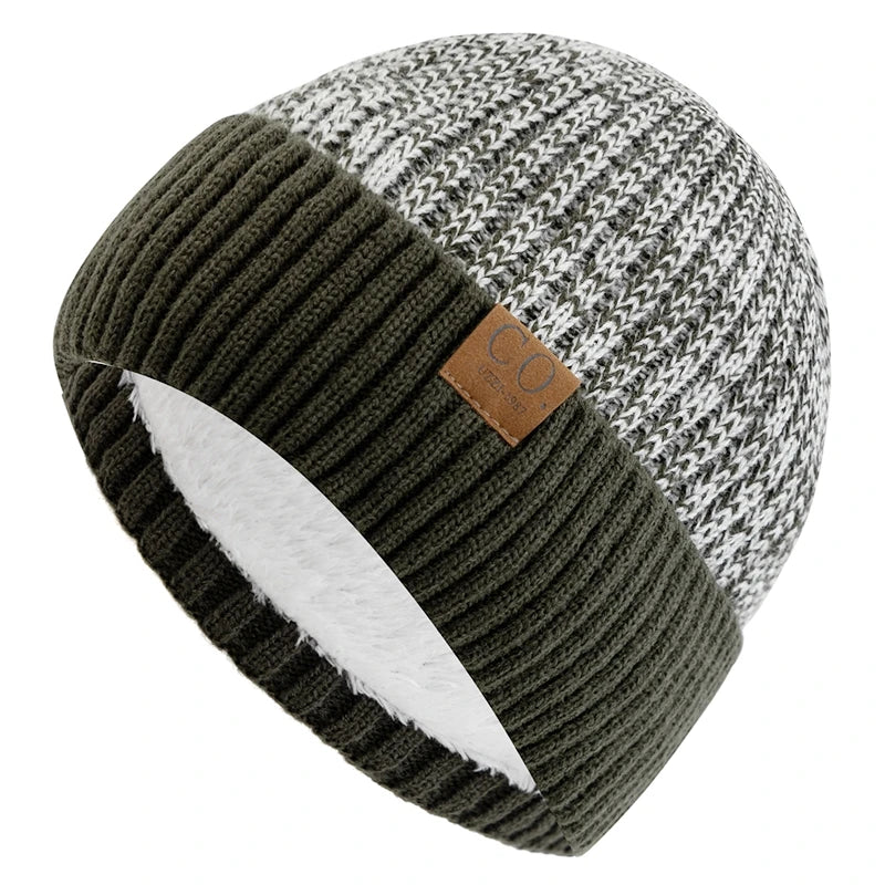 New Unisex Two-Tone Winter Hats Add Fur Lined Men And Women Fashion Warm Beanie Cap Casual Winter Knitted Hats