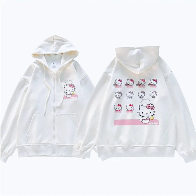 Sanrio Anime Leuke Gedrukt Hoodies Vrouwen Cartoon Hello Kitty Y2k Koreaanse Studenten Losse Sweatshirt Mode Zoete Vest Kleding