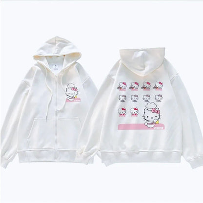 Sanrio Anime Leuke Gedrukt Hoodies Vrouwen Cartoon Hello Kitty Y2k Koreaanse Studenten Losse Sweatshirt Mode Zoete Vest Kleding