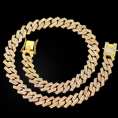 16/18/20/22/24inch Prong Cuban Link Chain for Women Men Iced Out 2 Row Rhinestone Miami Rhombus Hip Hop Cuban Necklaces Jewelry