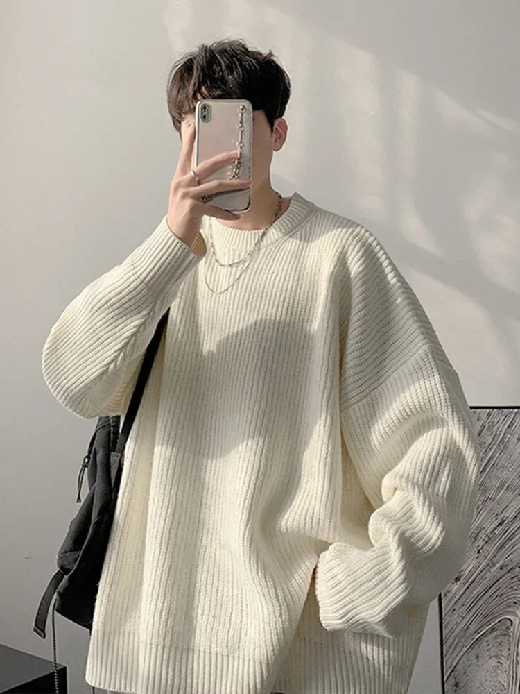 2025 Autumn Crew Neck Solid Color Pullover Sweaters For Men Casual Y2K Knitted Sweater High Street Fashion Jumpers Hombre