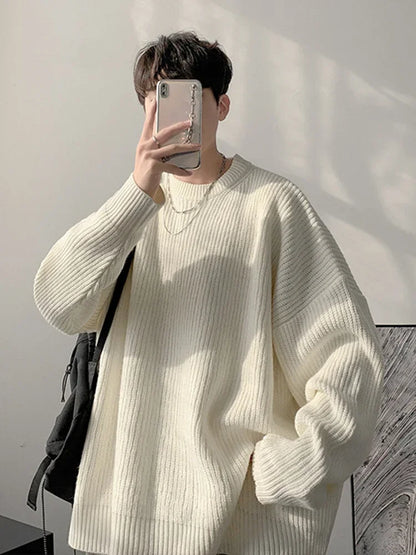 2025 Autumn Crew Neck Solid Color Pullover Sweaters For Men Casual Y2K Knitted Sweater High Street Fashion Jumpers Hombre