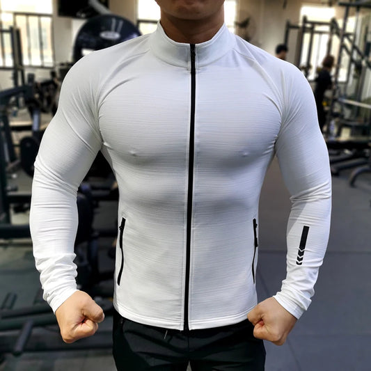Nieuwe Winter Herfst Sport Shirt Mannen Rits Elastisch Sneldrogend Running Jassen Fitness Gym Sportkleding Sport Top Heren Sportkleding