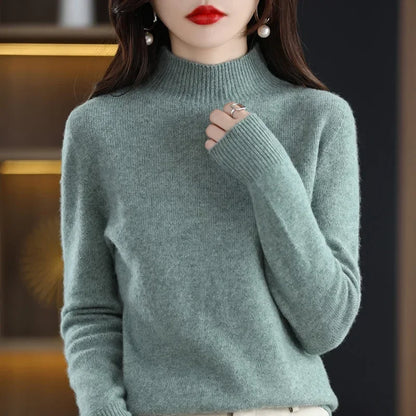 Herfst Winter Vrouwen Trui Koreaanse Mode Warme Dieptepunt Shirts Half Hoge Kraag Basic Knitwear Effen Truien Met Lange Mouwen