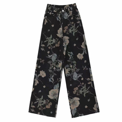 Daisy Vintage Print Gescheurde Jeans Dames Amerikaanse Zomer Nieuwe Hoge Taille Wijde Broek Hiphop Trend Y2K Baggy Rechte Broek