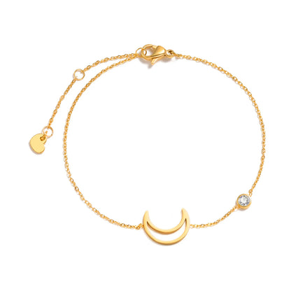 Women Minimalism Thin Chain Cross Crescent Moon Star Bracelet, Stainless Steel Female Adjustable Link Stacked Layered