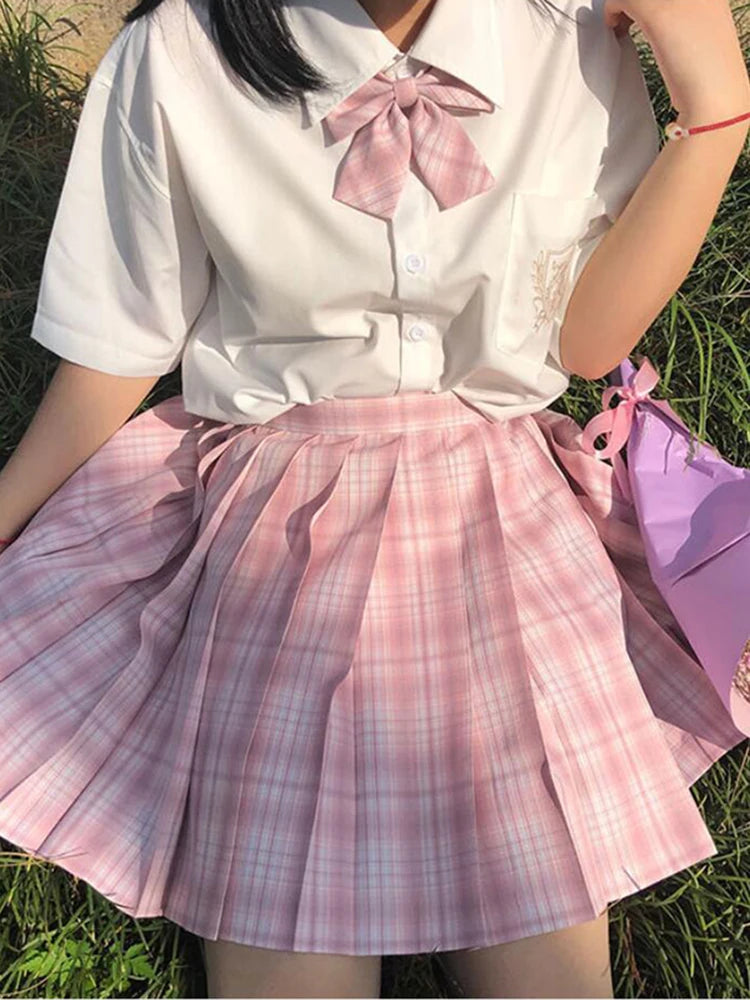 ZOKI Plaid Women Pleated Skirt Bow Knot Summer High Waist Preppy Girls Dance Mini Skirt Cute A Line Harajuku Sexy Japan Faldas