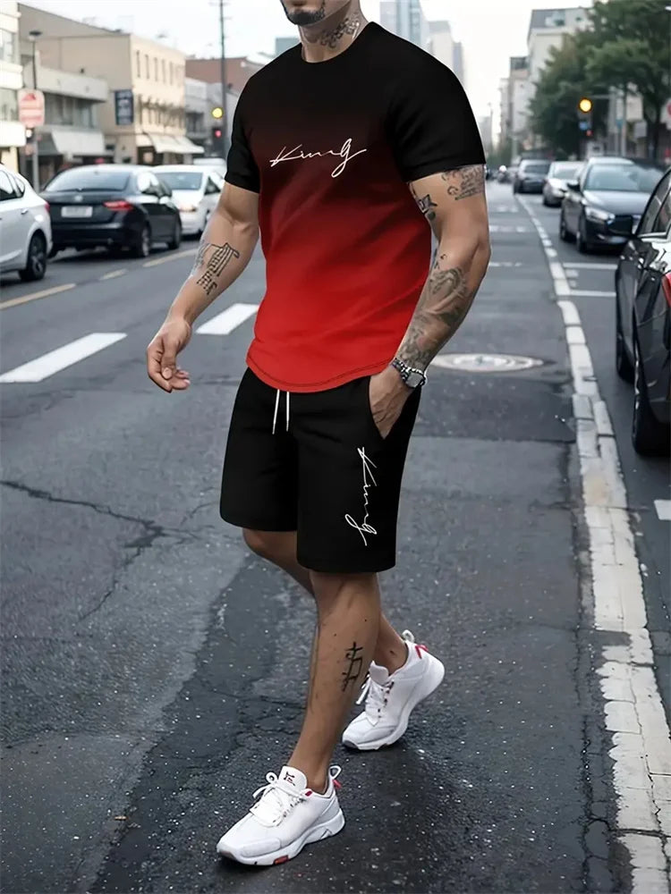 Nieuwe Heren Outfit Zomer Korte Mouwen T-Shirt Set 2 Stuk Sportkleding 3d Geprint Casual Shorts Sweatshirt Heren Trainingspak