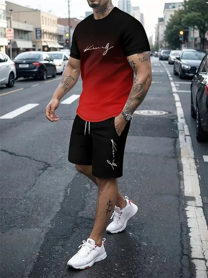 Nieuwe Heren Outfit Zomer Korte Mouwen T-Shirt Set 2 Stuk Sportkleding 3d Geprint Casual Shorts Sweatshirt Heren Trainingspak