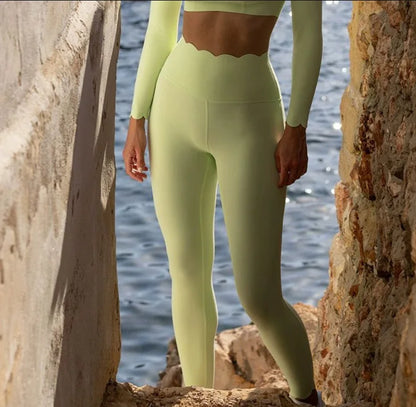 Black Square Neck Tight High Elastic Skinny Yoga Sports Long Sleeves Fashion Compression Pants Fitness Leggings Workout Tights
