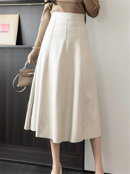 Seoulish Black Faux PU Leather Women's A-Line Skirts 2023 New Autumn Winter High Wasit Solid Chic Umbrella Office Skirts Female