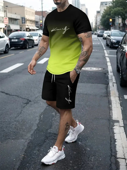 Nieuwe Heren Outfit Zomer Korte Mouwen T-Shirt Set 2 Stuk Sportkleding 3d Geprint Casual Shorts Sweatshirt Heren Trainingspak