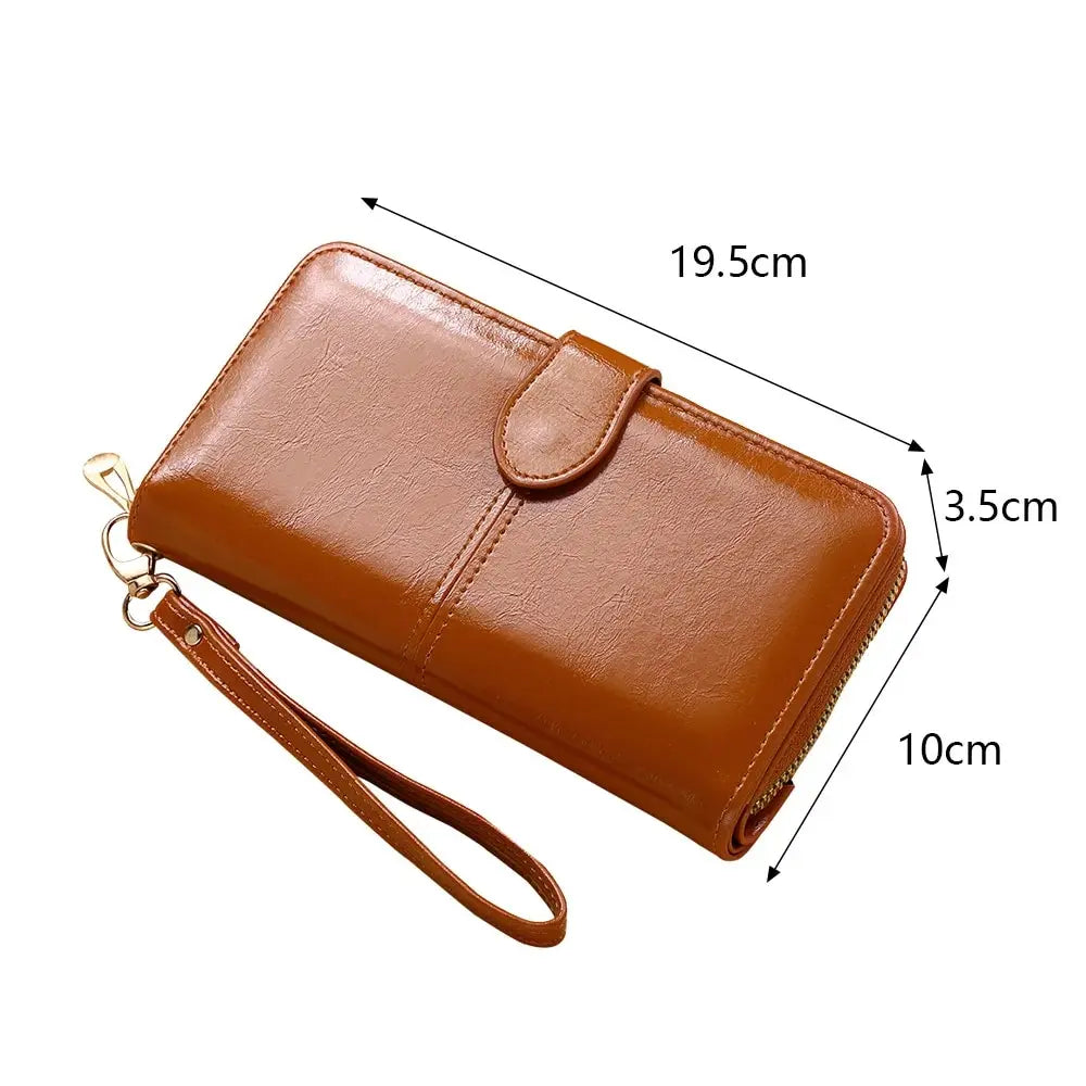 Vintage oliewas PU lederen clutch portemonnee voor dames - telefoontasje met grote capaciteit en polsbandje, eenvoudige kaarthouder buideltas