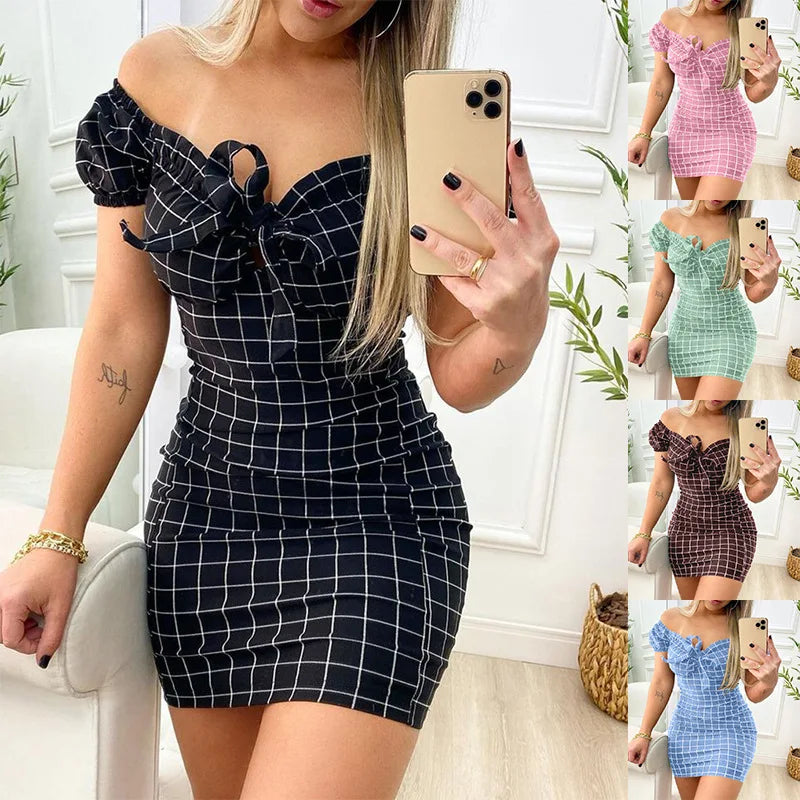 Zomerjurk sexy pakket billen korte rok van grensoverschrijdende jurk met rasterprint