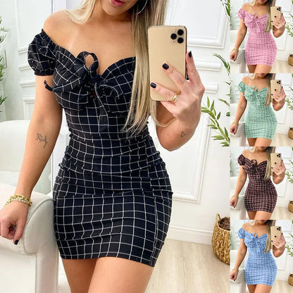 Zomerjurk sexy pakket billen korte rok van grensoverschrijdende jurk met rasterprint