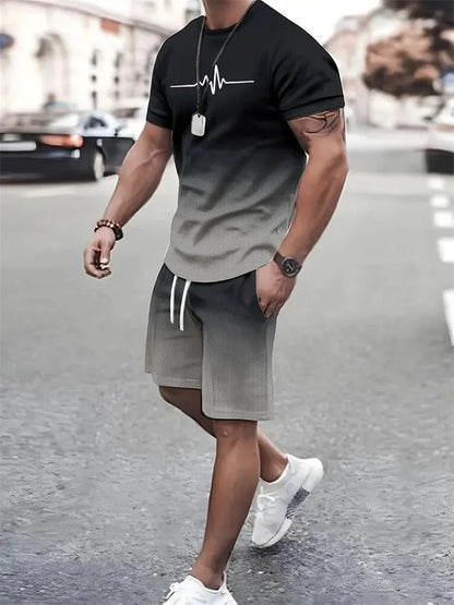 Nieuwe Heren Outfit Zomer Korte Mouwen T-Shirt Set 2 Stuk Sportkleding 3d Geprint Casual Shorts Sweatshirt Heren Trainingspak