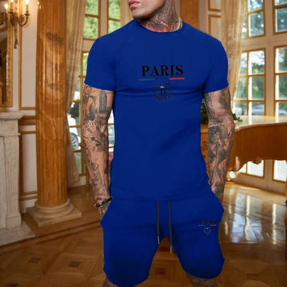 2024 Nieuwe Zomer Herenmode Korte Mouwen T-shirt + Split Shorts 2 Stuk Set Sportkleding Mode Jogging casual Mannen Set