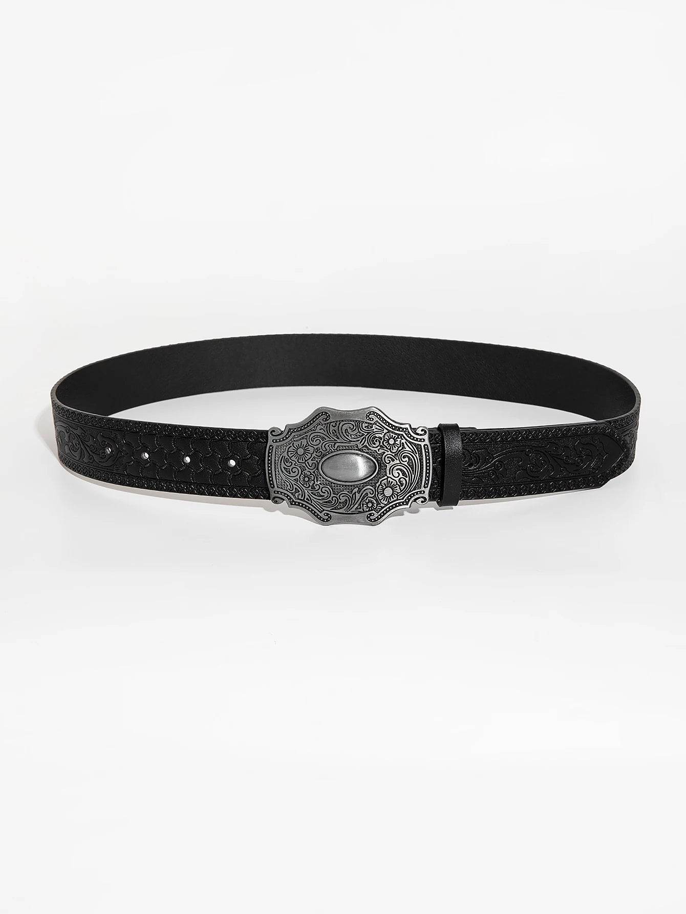 1pc men's vintage casual flower engraved metal buckle flower dragon embossed jeans accessories belt suitable for daily