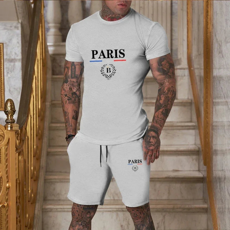 2024 Nieuwe Zomer Herenmode Korte Mouwen T-shirt + Split Shorts 2 Stuk Set Sportkleding Mode Jogging casual Mannen Set