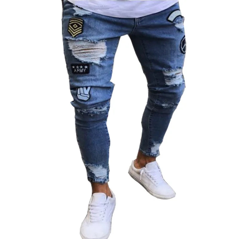 New Stretch Men's Jeans Washed Motorcycle Trousers Vintage Man Cowboy Pants Punk Loose Straight Retro Baggy Designer Casual Goth