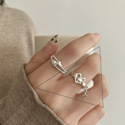 VENTFILLE 925 Sterling Silver Flower Lace Ring Korean Fashion Opening Inlaid CZ Adjustable Rings Valentine's Day Gift